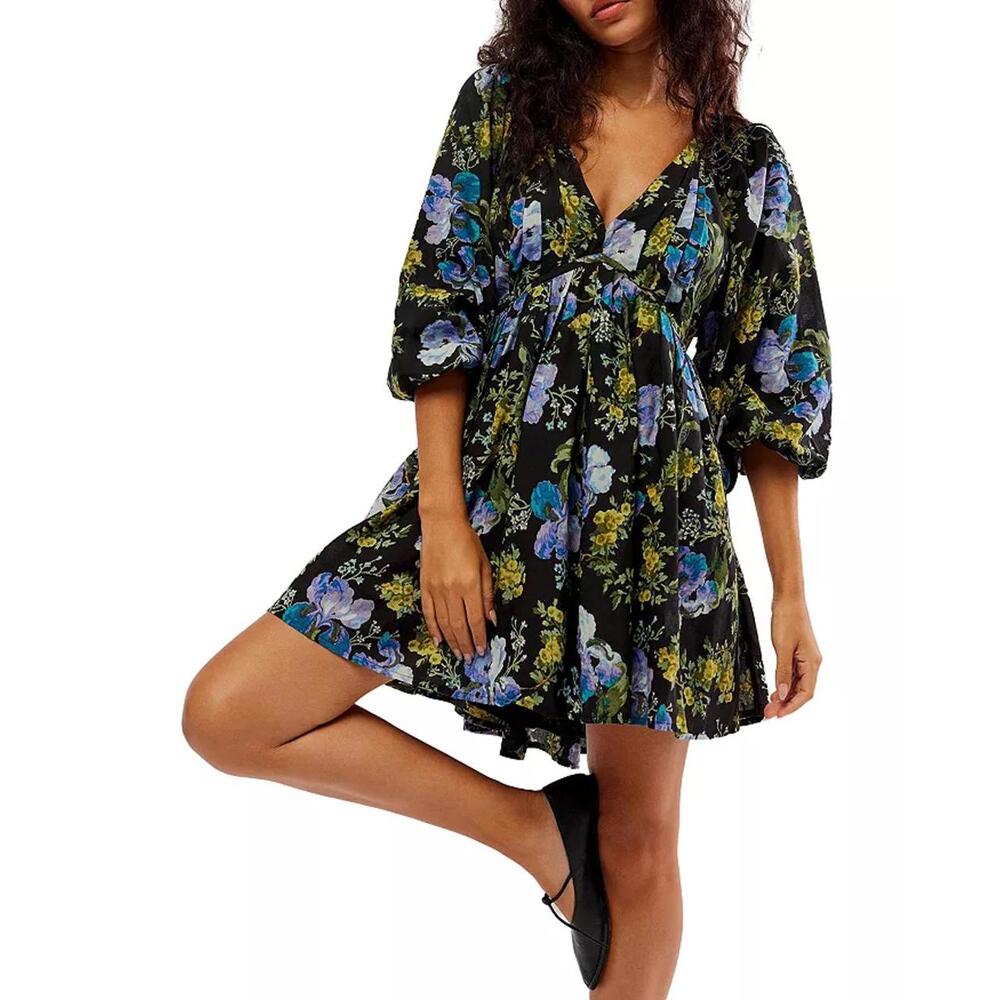 Free People Beck Mini Dress Black Combo SMALL‎ NWT